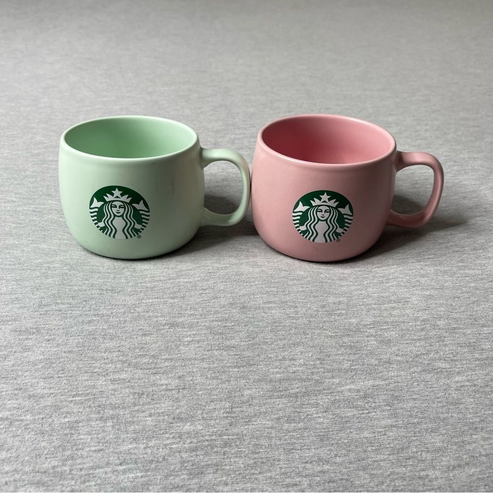 Starbucks Pastel Stoneware Flat Bottom 12 Oz Coffee Mugs 2 PCS. Set - Picture 5 of 14